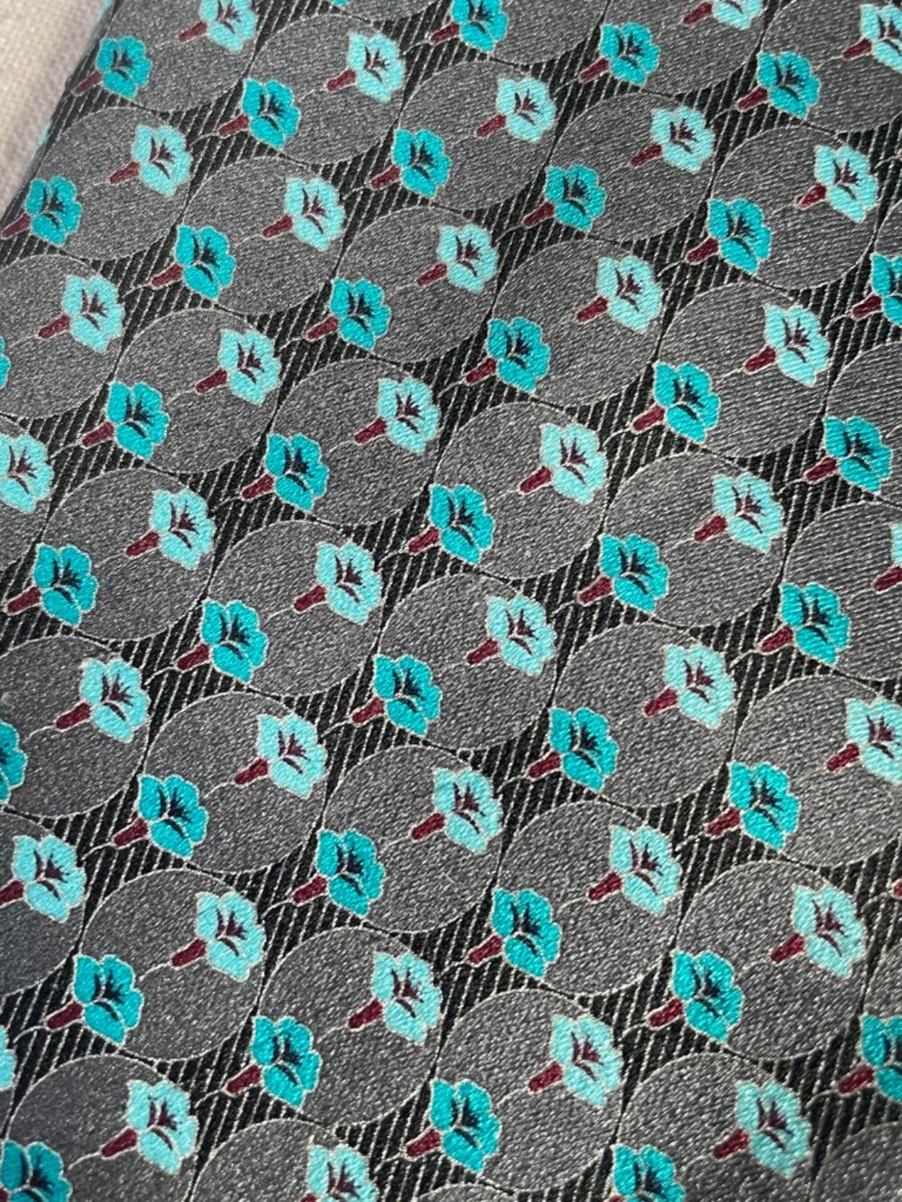 Zegna Geometric Teal Flowers, Grey Circles Silk Tie (one tie only)
